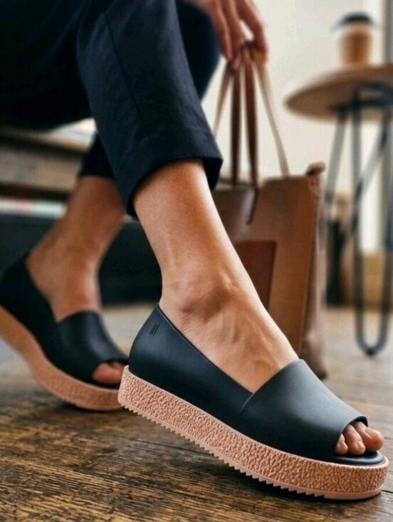 Melissa Shoes - Melissa Black Open Toe Flatform PVC Shoes